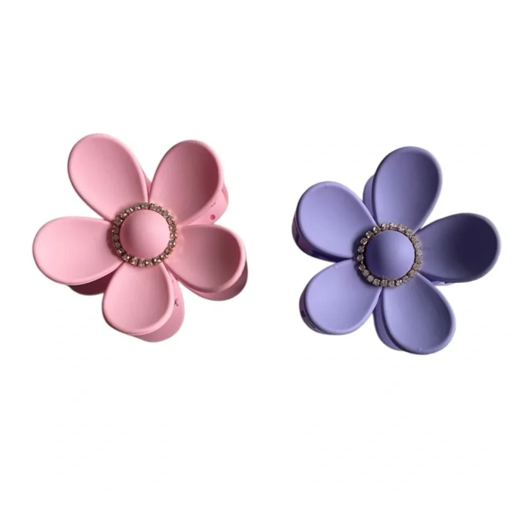 NWOT Sunday State Flower Claw Clips Pink and Purple w/ Rhinestones